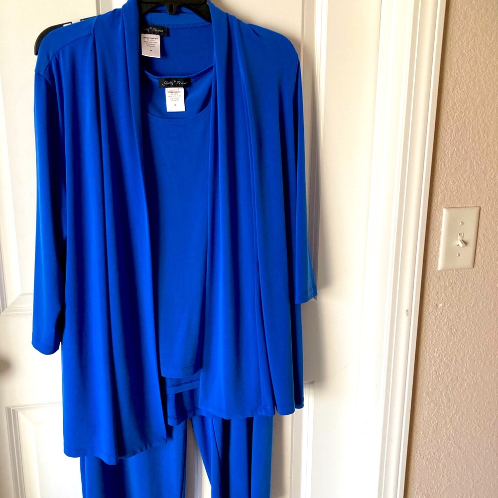 3 Piece Royal Blue Pant Suit by Slinky Brand, 95% Polyester 5% Spandex, Size M